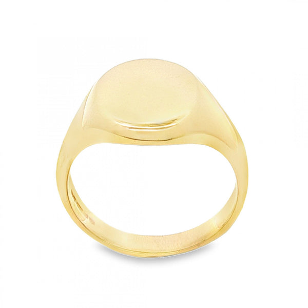 9ct Yellow Gold Plain Oval Signet Ring – Size J½ – 12mm