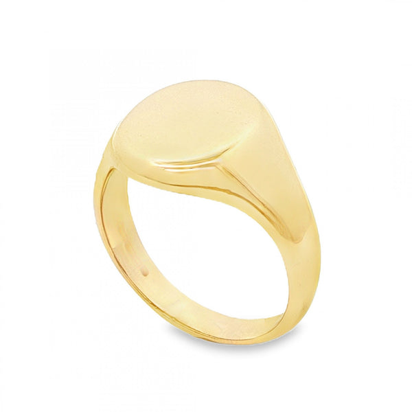 9ct Yellow Gold Plain Oval Signet Ring – Size J½ – 12mm