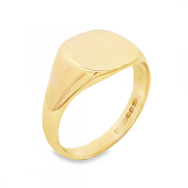 9ct Yellow Gold Cushion Signet Ring - Size R - 12mm
