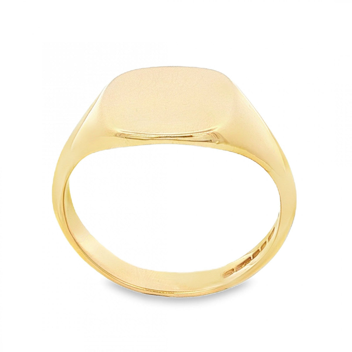 9ct Yellow Gold Cushion Signet Ring - Size R - 12mm