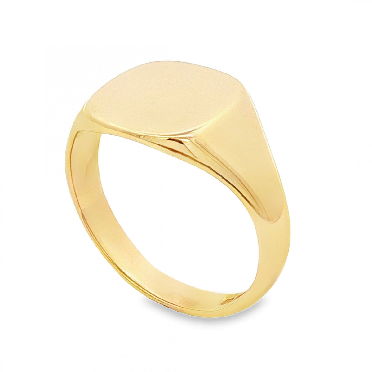 9ct Yellow Gold Cushion Signet Ring - Size R - 12mm