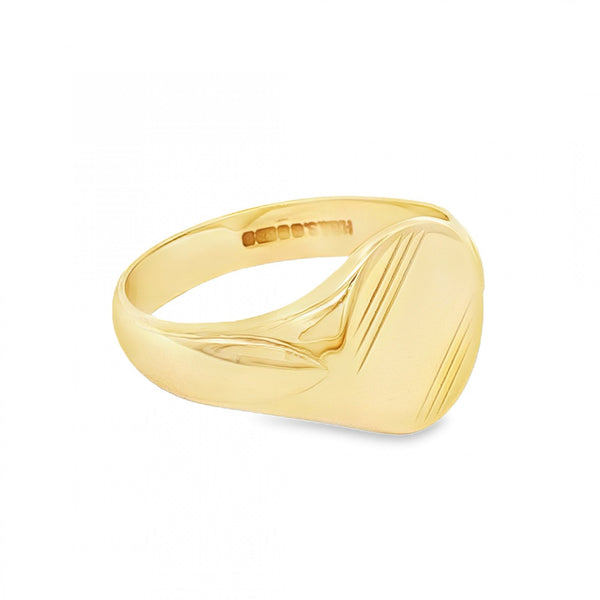 9ct Yellow Gold Engraved Oval Signet Ring - Size U½ - 13mm