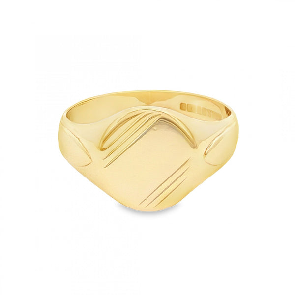 9ct Yellow Gold Engraved Oval Signet Ring - Size U½ - 13mm