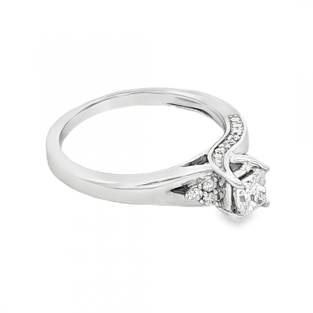 9ct White Gold Twist Diamond Engagement Ring - Size L - 0.40ct