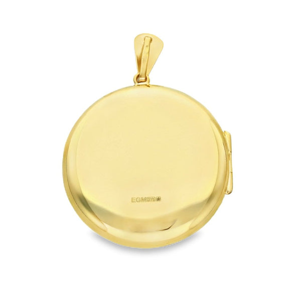 9ct Yellow Gold Round Feather-Engraved Locket - 29x31x7mm - 6.7g