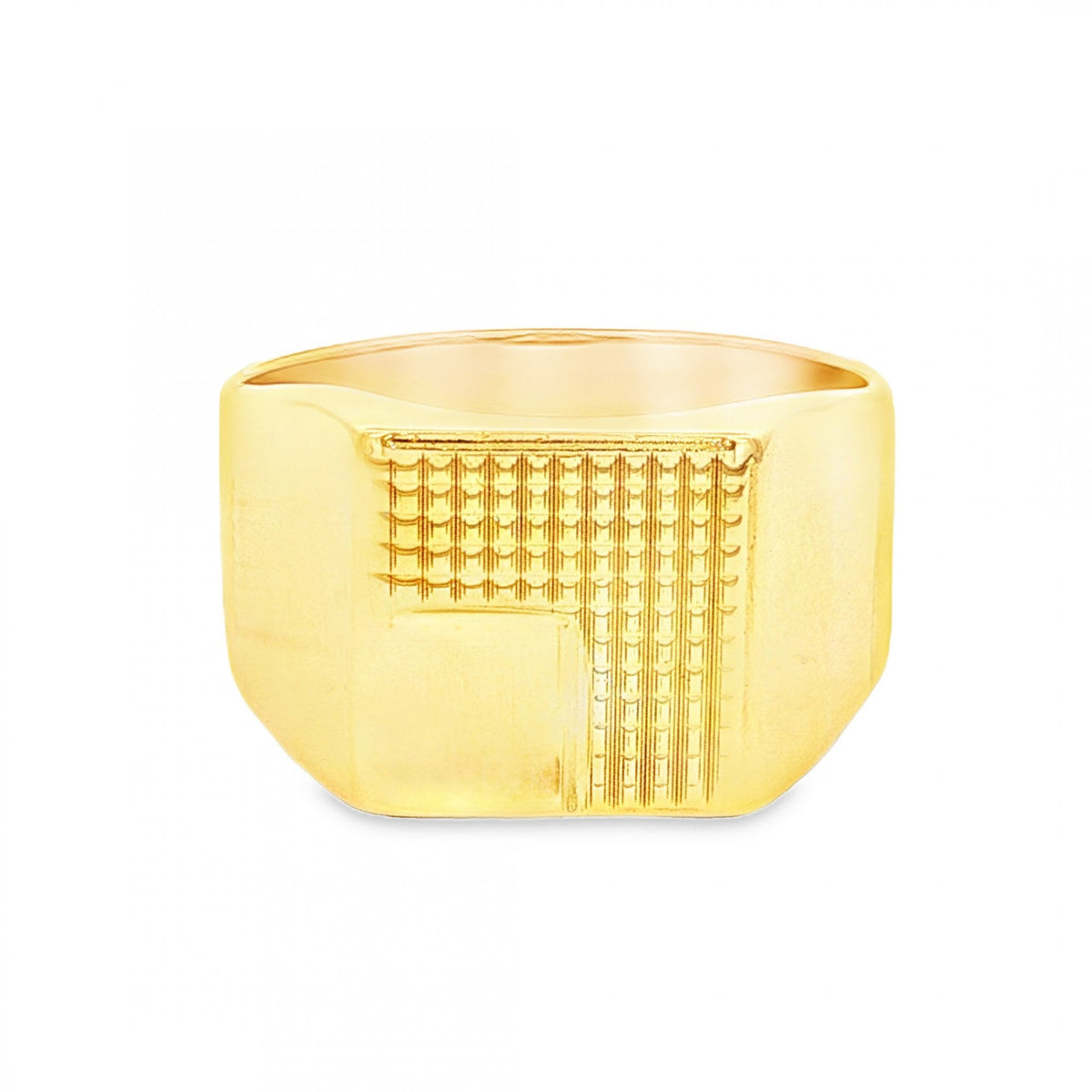 9ct Yellow Gold Square Engraved Ring - Size V - 13mm