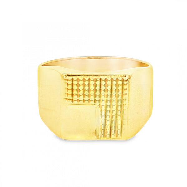 9ct Yellow Gold Square Engraved Ring - Size V - 13mm