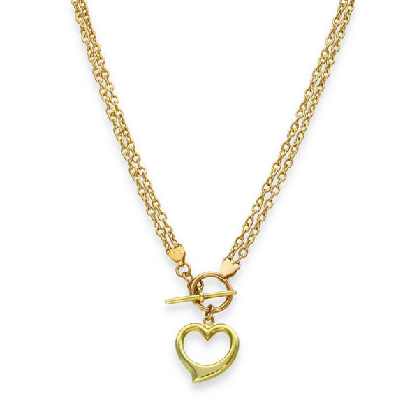 9ct Yellow Gold Hollow Open Heart Pendant & Necklace - 18" -5.4g