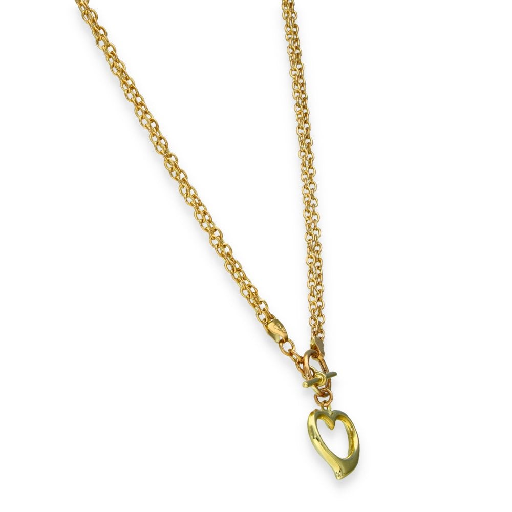 9ct Yellow Gold Hollow Open Heart Pendant & Necklace - 18" -5.4g