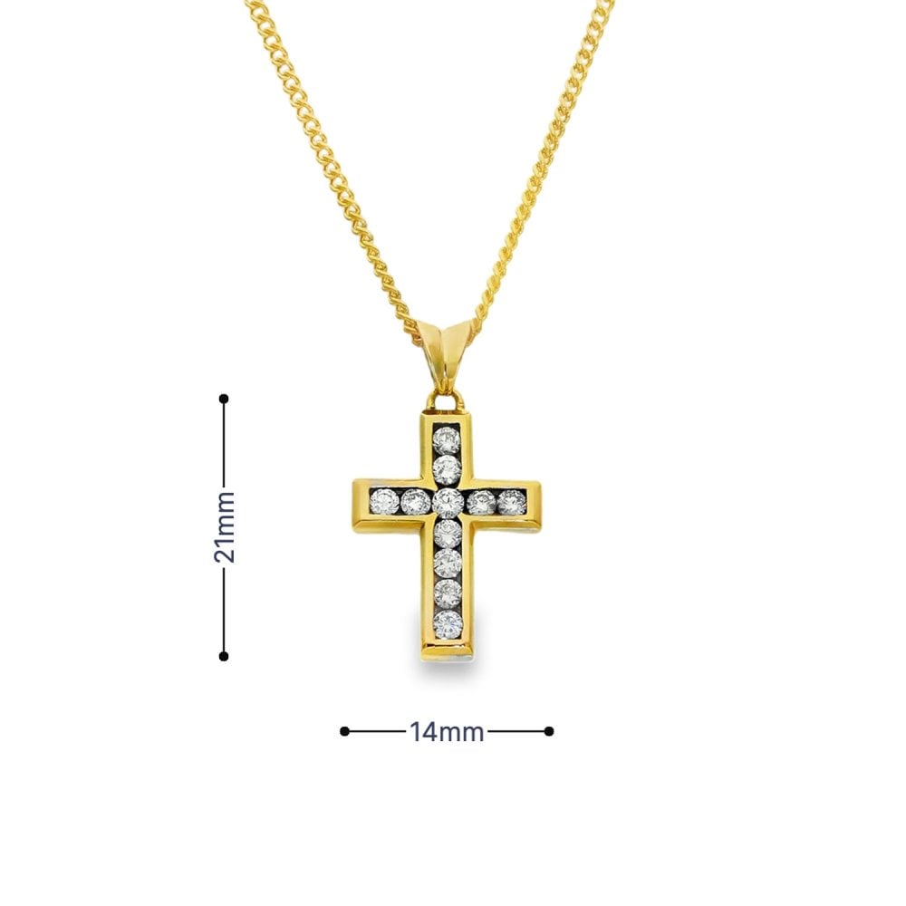 9ct Yellow Gold Diamond Cross Pendant & Necklace - 16" - 0.55ct
