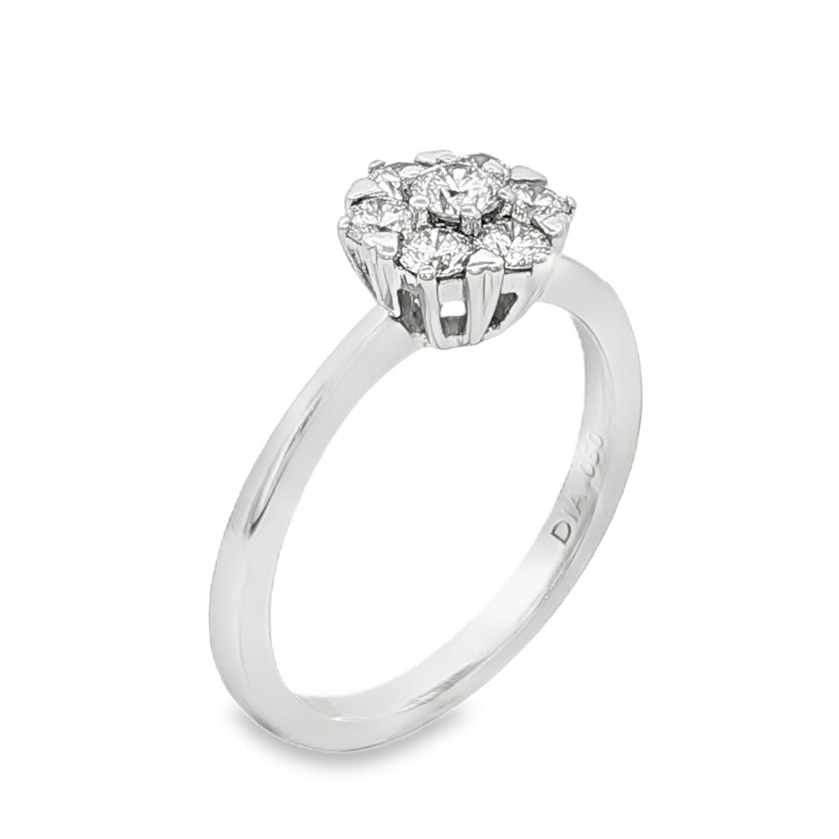 18ct White Gold Diamond Cluster Ring - Size M - 0.50ct