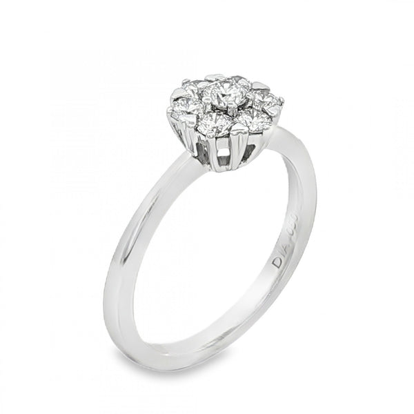18ct White Gold Diamond Cluster Ring - Size M - 0.50ct