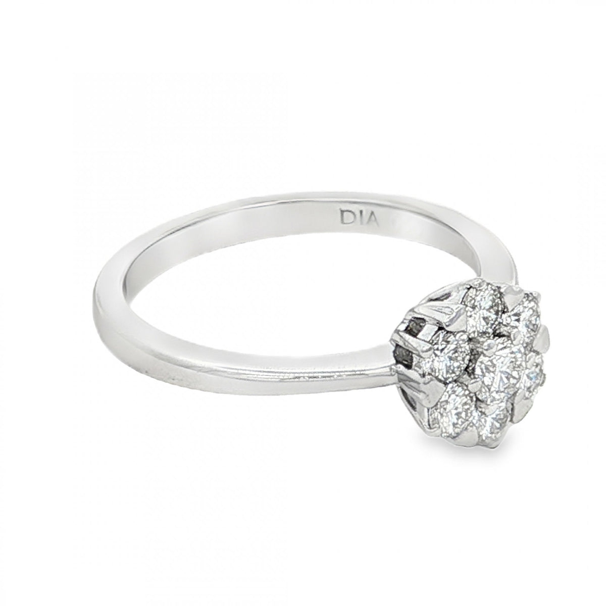 18ct White Gold Diamond Cluster Ring - Size M - 0.50ct