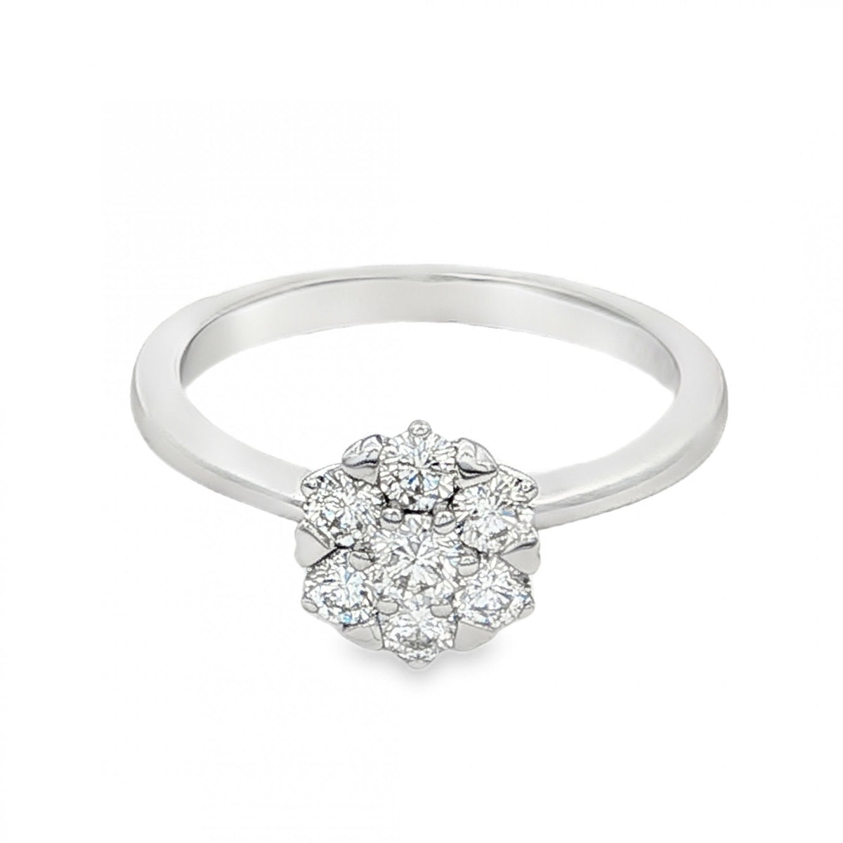 18ct White Gold Diamond Cluster Ring - Size M - 0.50ct