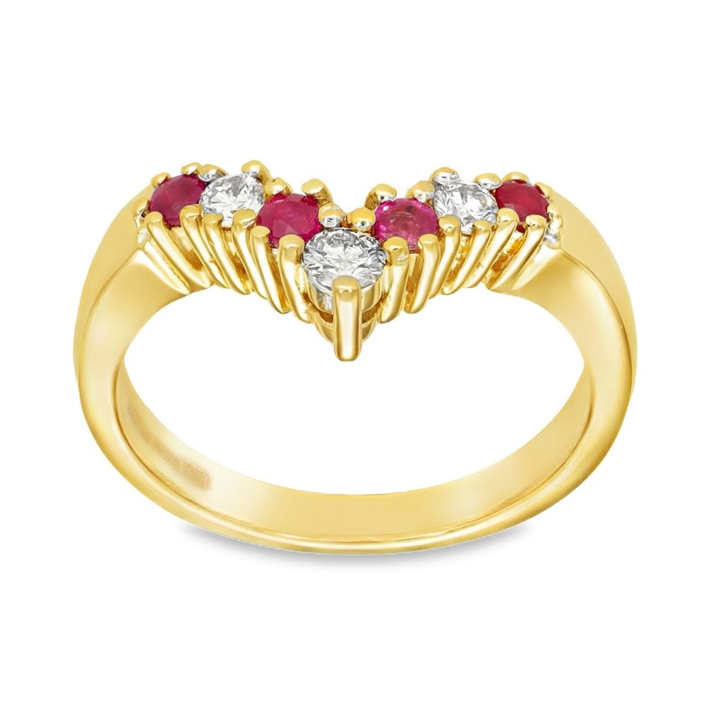 18ct Yellow Gold Ruby & Diamond Enhancer Ring - Size O - 0.20ct