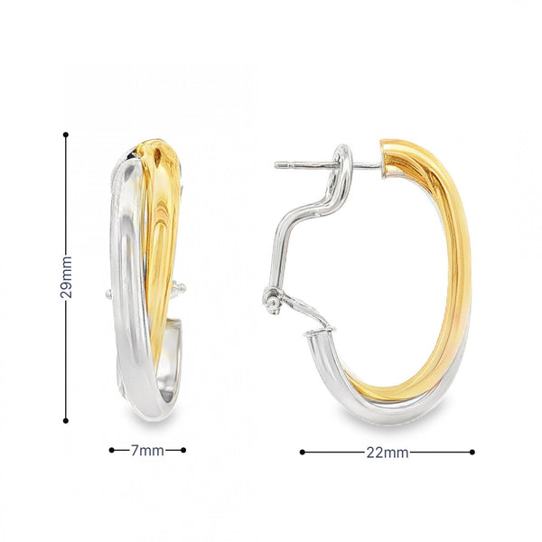 18ct Yellow & White Gold Double Crossover Hoop Earrings - 7x29mm