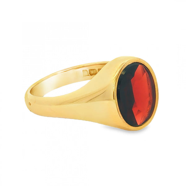 18ct Yellow Gold Rhodolite Garnet Signet Ring - Size U - 14mm