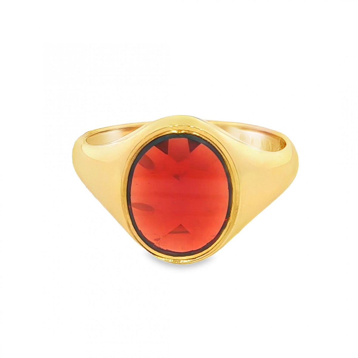 18ct Yellow Gold Rhodolite Garnet Signet Ring - Size U - 14mm