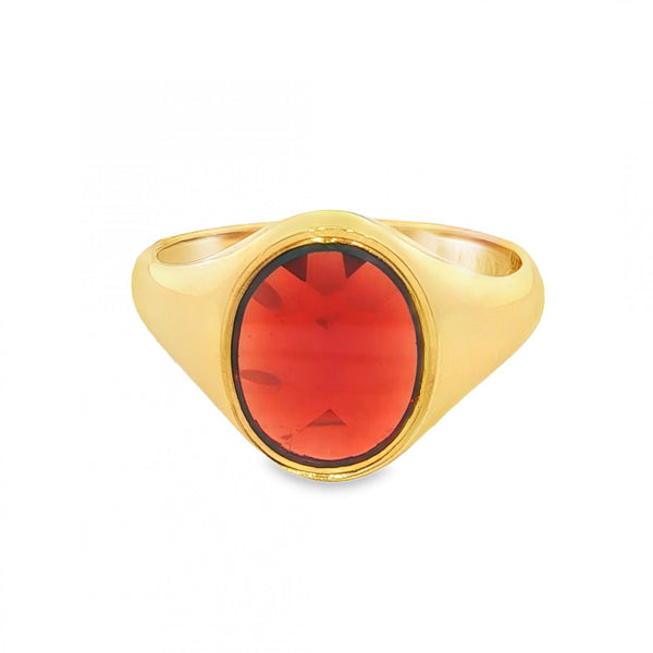 18ct Yellow Gold Rhodolite Garnet Signet Ring - Size U - 14mm