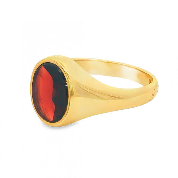 18ct Yellow Gold Rhodolite Garnet Signet Ring - Size U - 14mm
