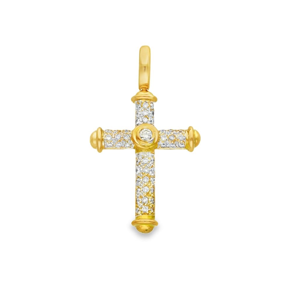 9ct Yellow Gold Diamond Cross Pendant - 25x44x7mm - 0.77ct