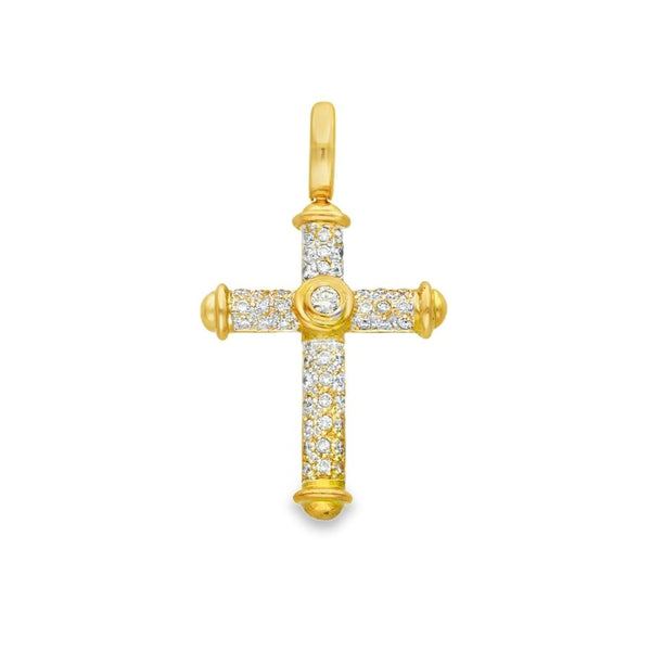 9ct Yellow Gold Diamond Cross Pendant - 25x44x7mm - 0.77ct