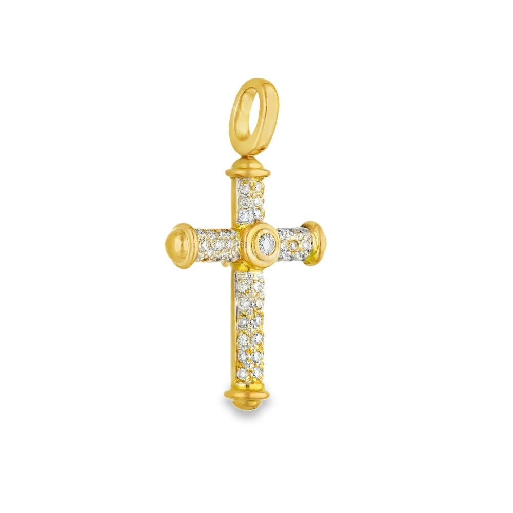 9ct Yellow Gold Diamond Cross Pendant - 25x44x7mm - 0.77ct
