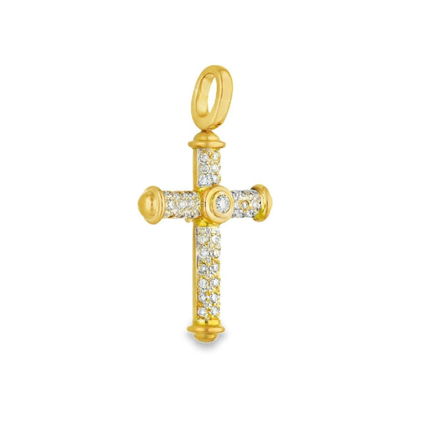 9ct Yellow Gold Diamond Cross Pendant - 25x44x7mm - 0.77ct