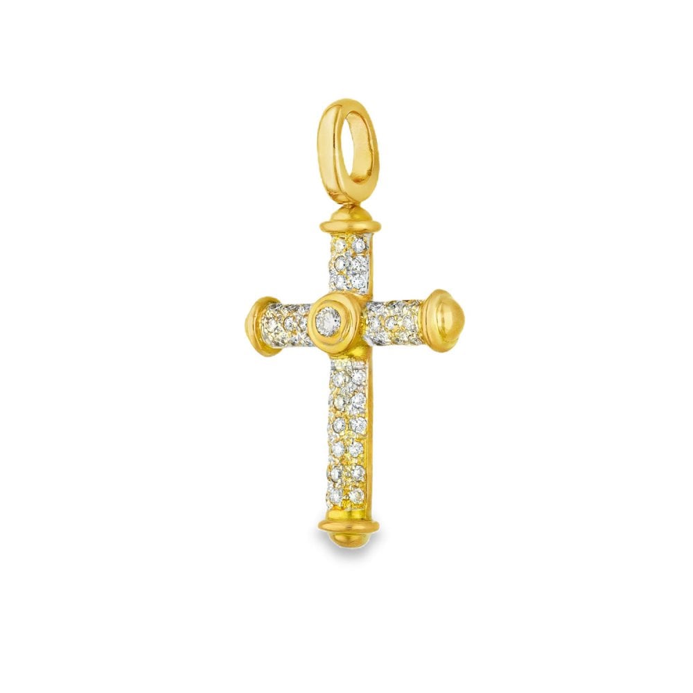 9ct Yellow Gold Diamond Cross Pendant - 25x44x7mm - 0.77ct