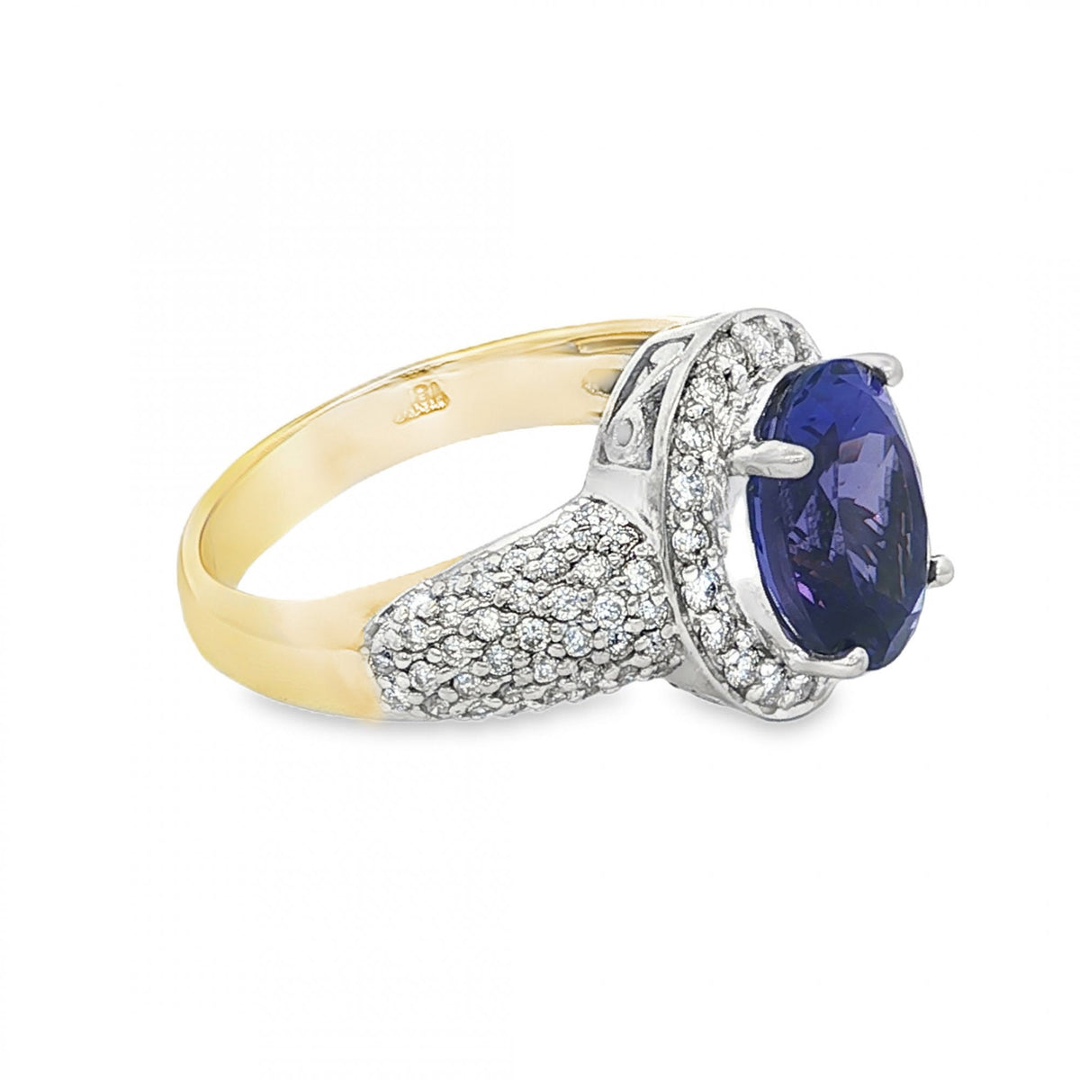 18ct Yellow & White Gold Tanzanite & Diamond Cluster Ring