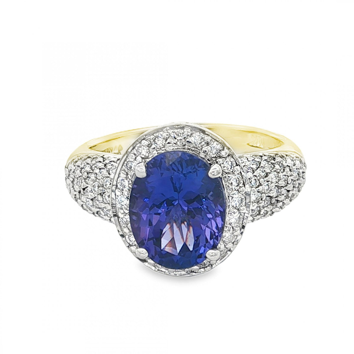 18ct Yellow & White Gold Tanzanite & Diamond Cluster Ring