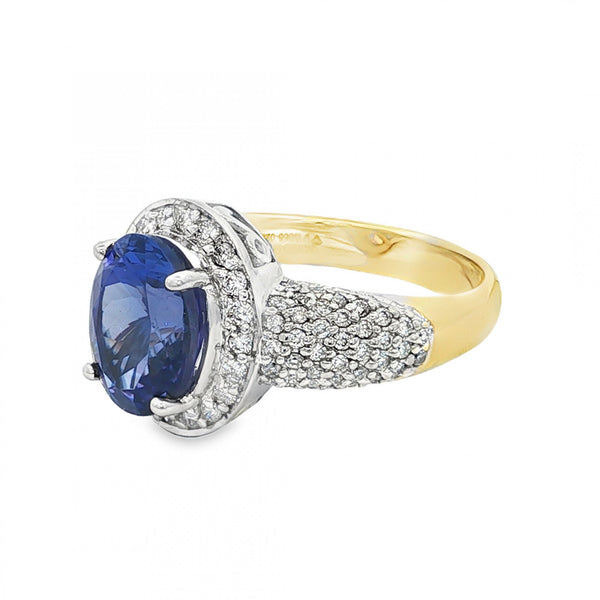 18ct Yellow & White Gold Tanzanite & Diamond Cluster Ring