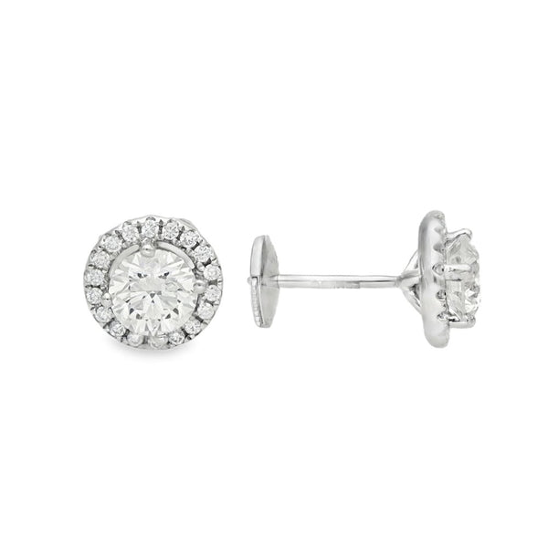 18ct White Gold Diamond Halo Stud Earrings - 9x9mm - 1.50ct