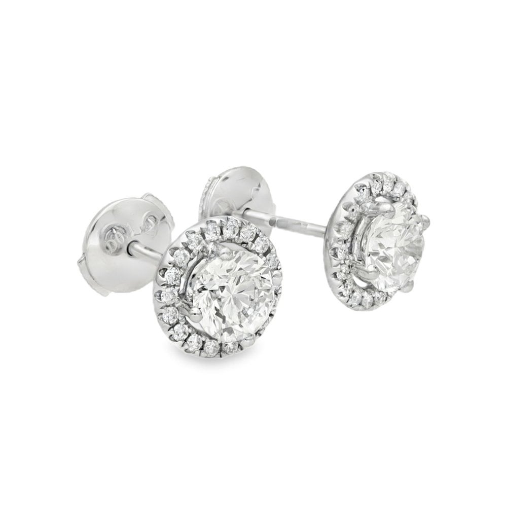 18ct White Gold Diamond Halo Stud Earrings - 9x9mm - 1.50ct