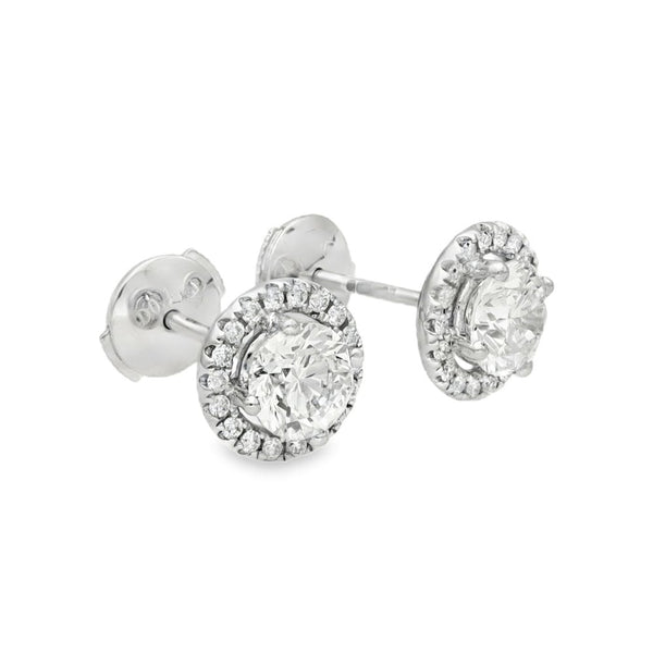 18ct White Gold Diamond Halo Stud Earrings - 9x9mm - 1.50ct