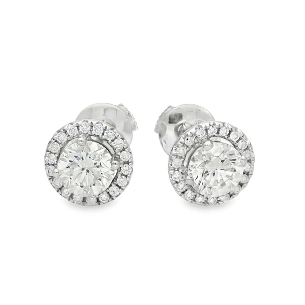 18ct White Gold Diamond Halo Stud Earrings - 9x9mm - 1.50ct