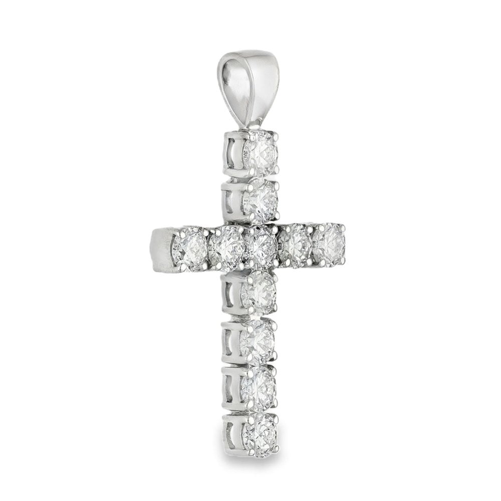 18ct White Gold Diamond Cross Pendant - 19x33x4.5mm - 1.98ct