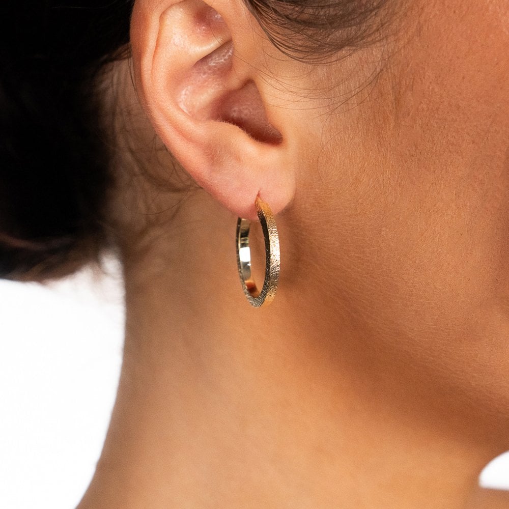 9ct Yellow Gold D-Cut Oval Hoop Earrings - 26x20mm - 1.9g