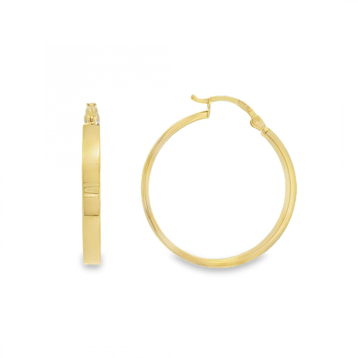 9ct Yellow Gold Round Hoop Earrings - 27x29x3mm - 2.3g