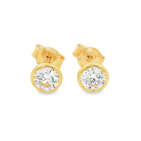 1.02ct Yellow Gold Round-Cut Diamond Stud Earrings - VVS2/D