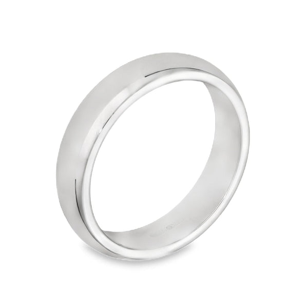 9ct White Gold D-Shape Wedding Band - Size R - 5mm