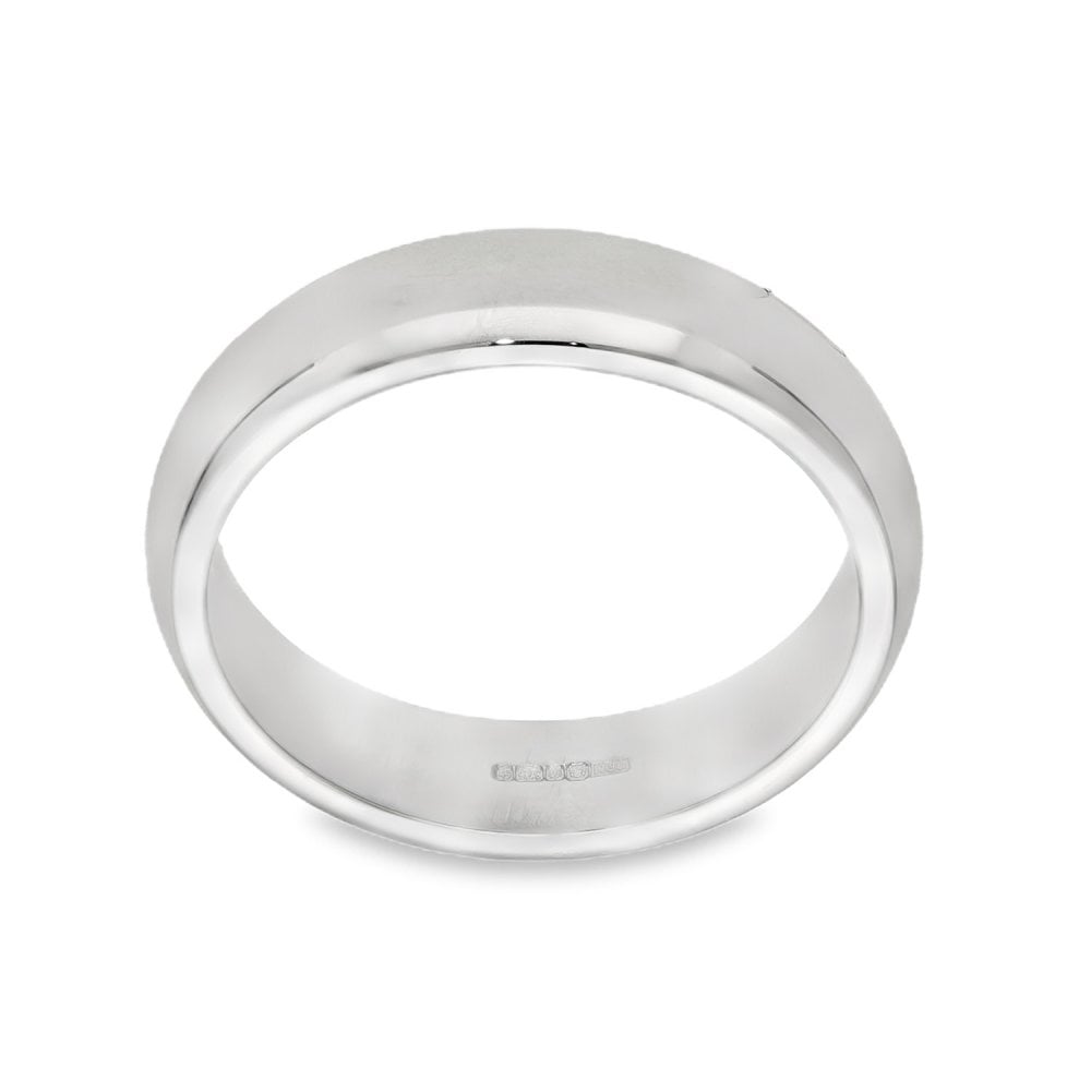 9ct White Gold D-Shape Wedding Band - Size R - 5mm