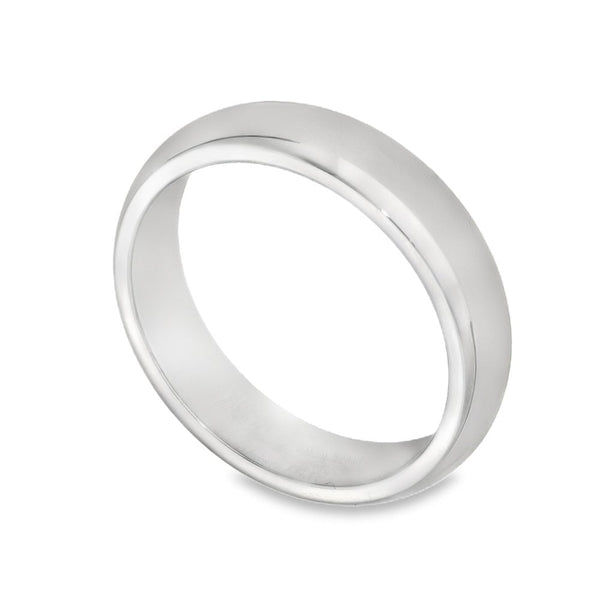 9ct White Gold D-Shape Wedding Band - Size R - 5mm