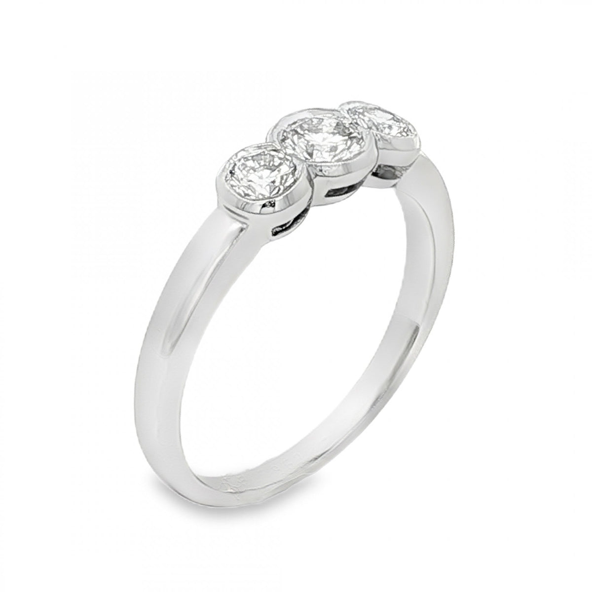950 Platinum Diamond Trilogy Ring - Size L½ - 0.57ct