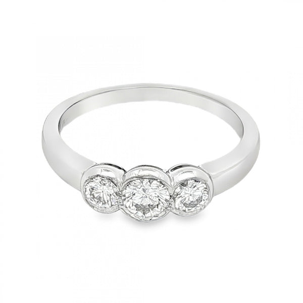 950 Platinum Diamond Trilogy Ring - Size L½ - 0.57ct