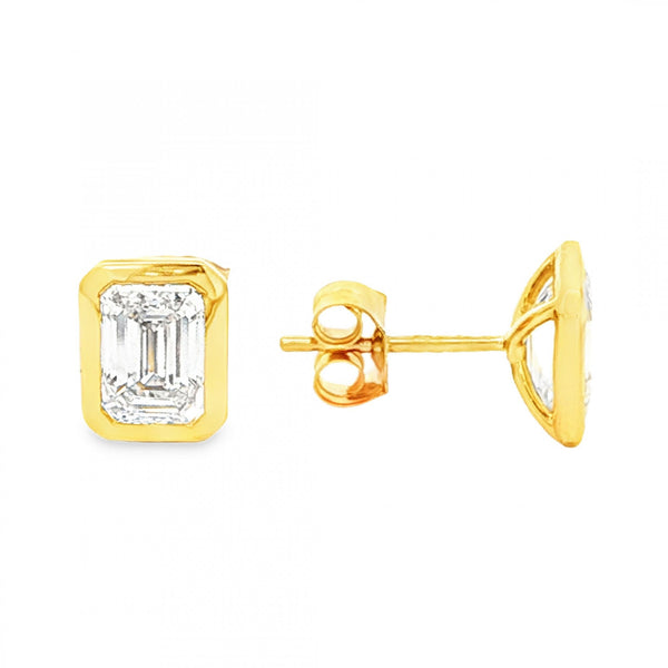 2.15ct Yellow Gold Emerald-Cut Diamond Stud Earrings - VS/F
