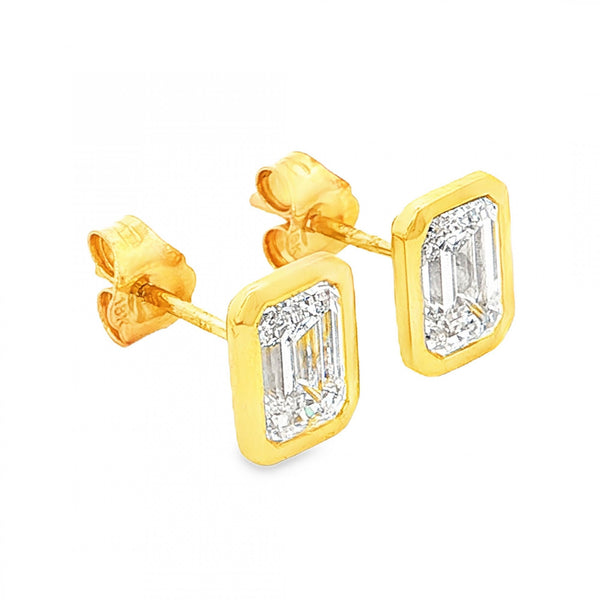 2.15ct Yellow Gold Emerald-Cut Diamond Stud Earrings - VS/F