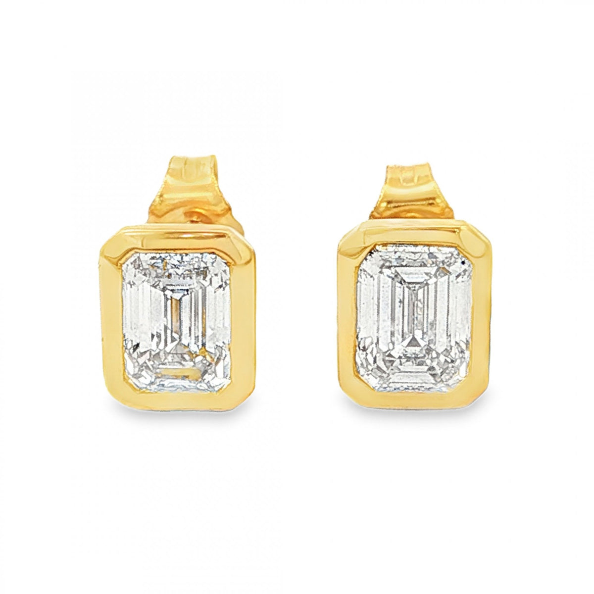 2.15ct Yellow Gold Emerald-Cut Diamond Stud Earrings - VS/F