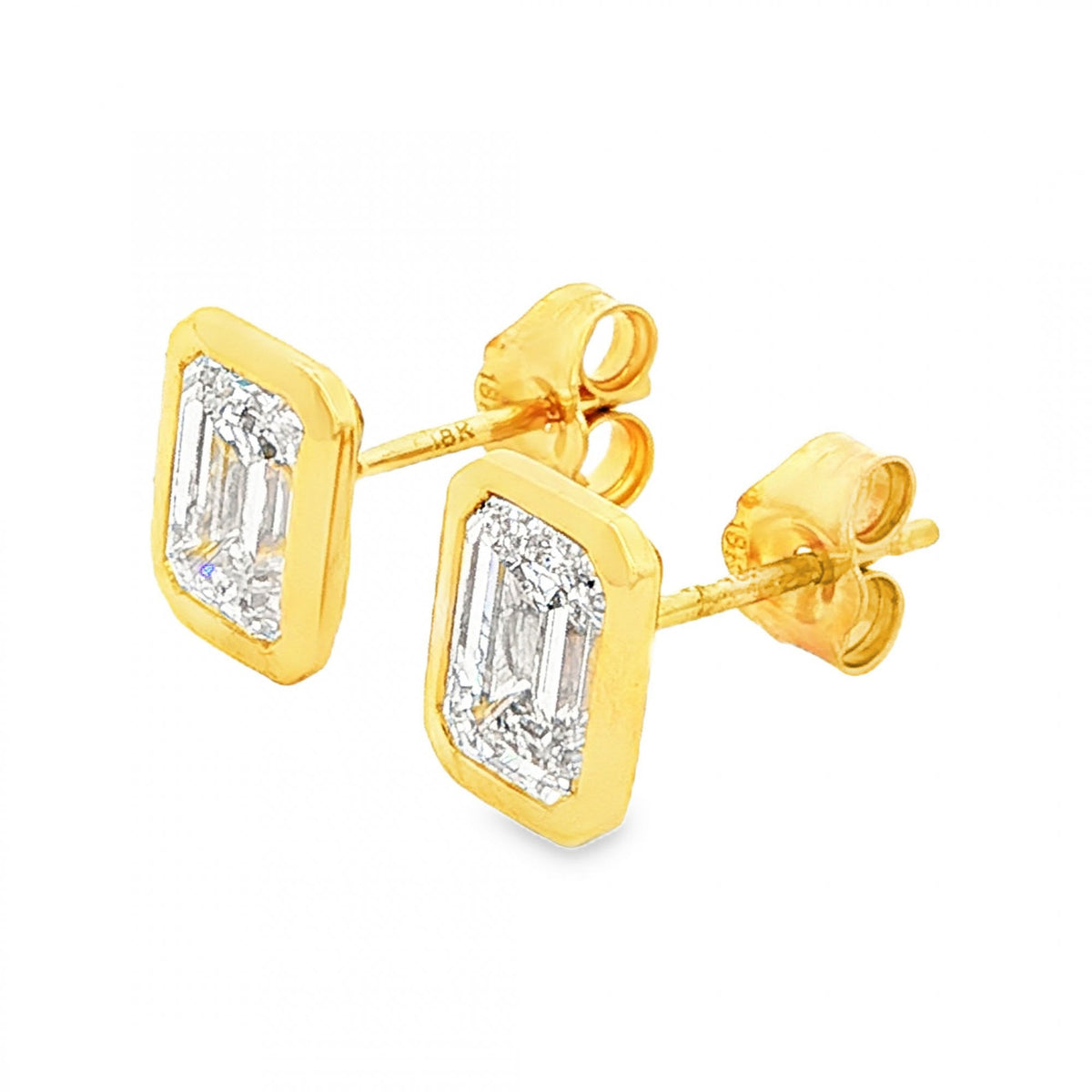 2.15ct Yellow Gold Emerald-Cut Diamond Stud Earrings - VS/F
