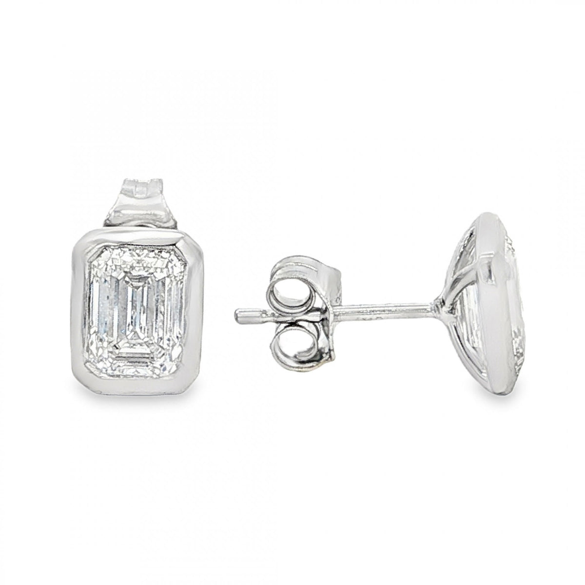 2.10ct White Gold Emerald-Cut Diamond Stud Earrings - VS/D